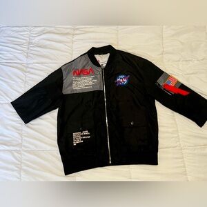 NASA Bomber Jacket Medium Black Space Logo USA Flag Flight Jacket NWOT